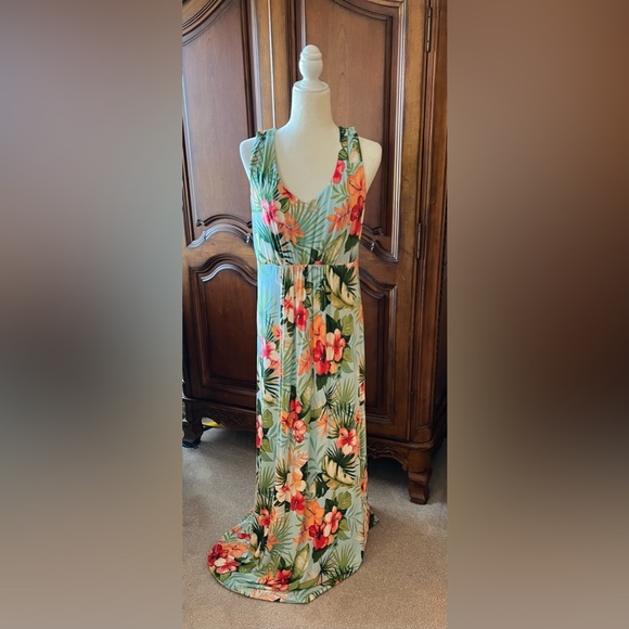 Tommy Bahama Tropical Floral Maxi Dress - Blue and Orange, EUC, L Women
